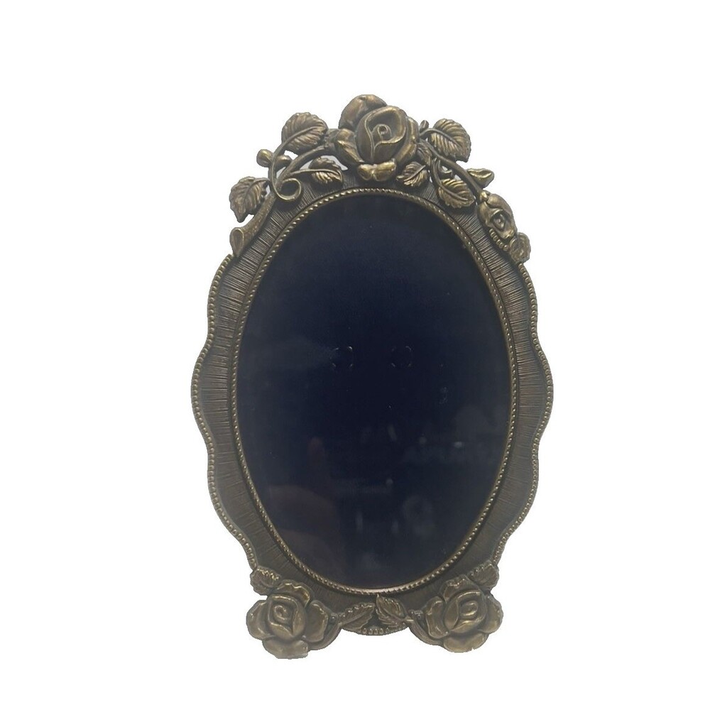 Vintage Fancy Victorian Roses Oval Photo Picture Frame Ornate 5x7 Brass Bronze